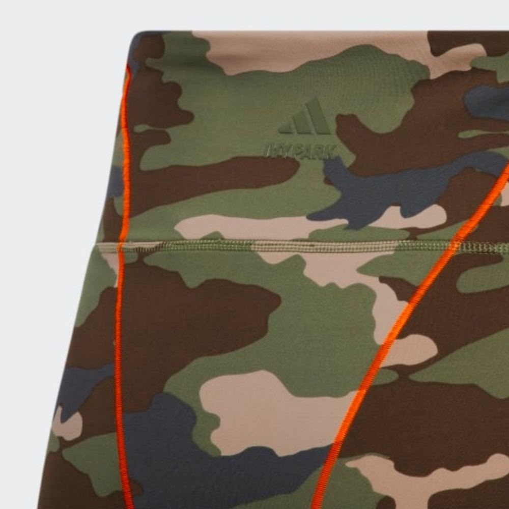 NWT adidas X IVY PARK Bike Shorts 9-inch Aop Camo Solar Orange Size L and XL - Picture 3 of 4